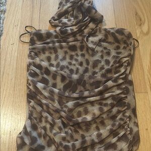 Zara Brown and Tan Animal Print Top